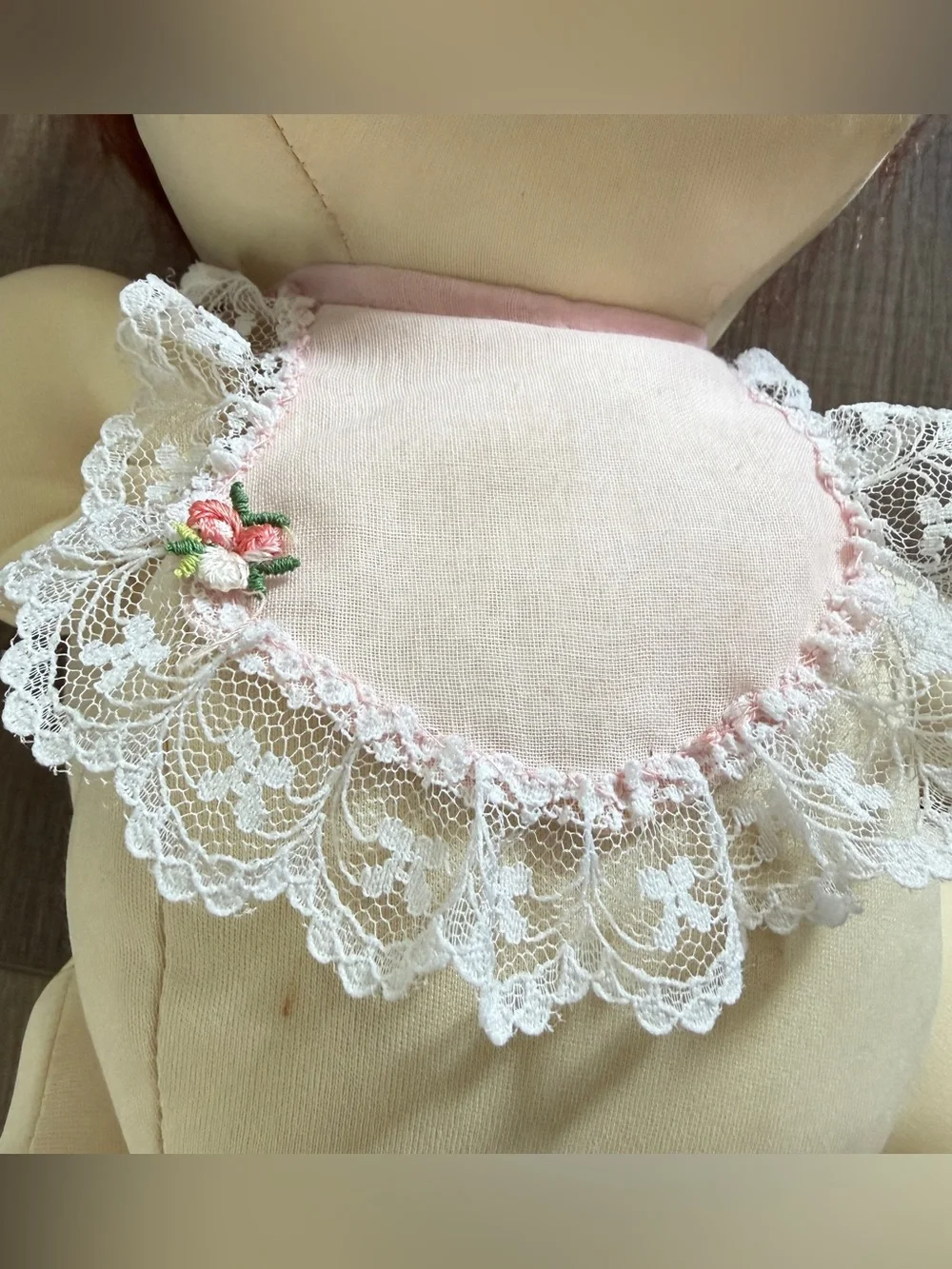 Vintage Handcrafted Soft Sculptured Old Doll Pink Dress Bonnet 21” Socks Daddy